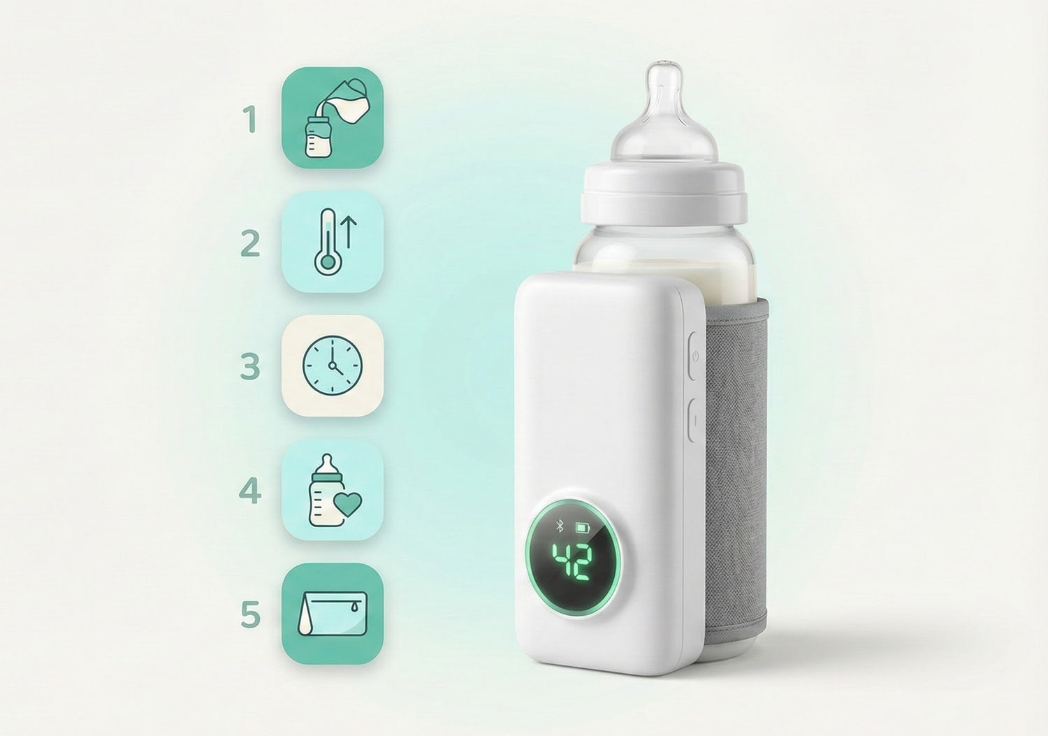 portable baby bottle warmer heating milk. a step-by-step visual guide on how to use the warmer for travel and feeding